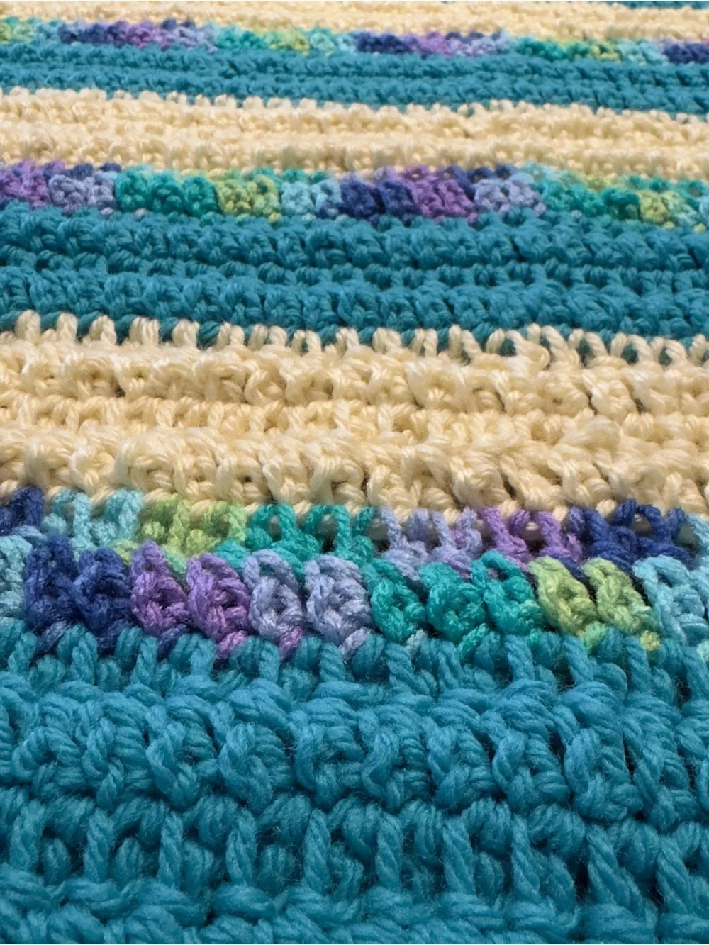 NWT Handmade Crochet Baby / Lap Blanket Blue Yellow Multi